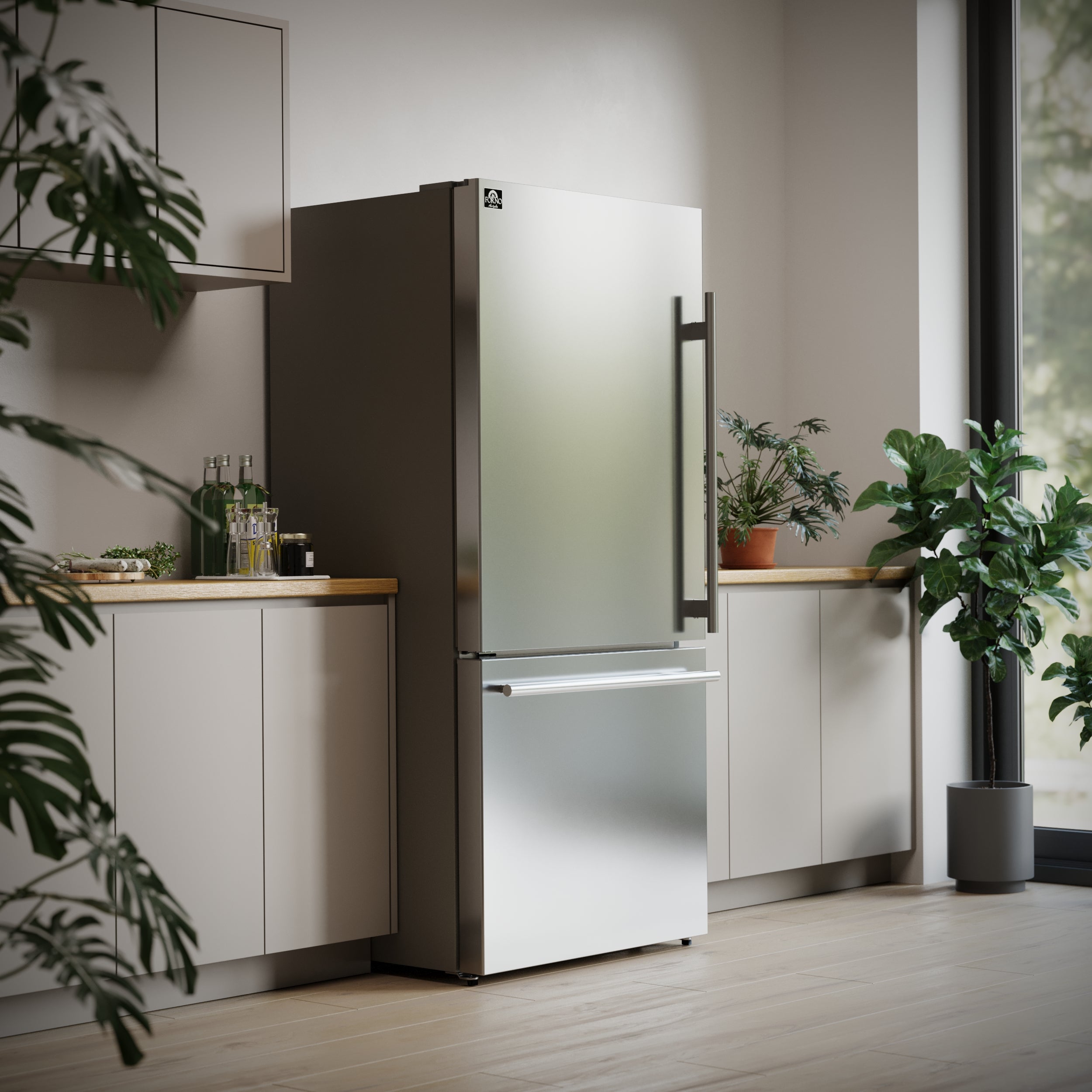 Forno Espresso Milano 31-Inch French Door Refrigerator with Bottom Freezer, 17.2 cu ft, Left Swing, Ice Maker, Stainless Steel, Model FFFFD1786-31S