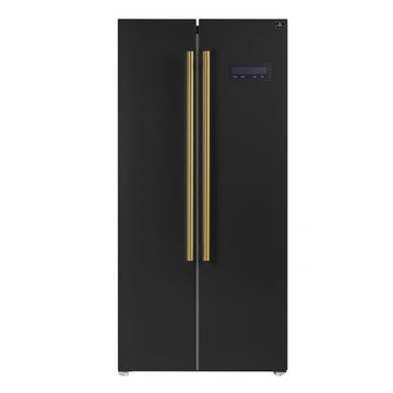 Forno Salerno 33-Inch French Door Refrigerator, 15.6 Cu. Ft., Black with Antique Brass Handles (Model FFRBI1805-33BLK)