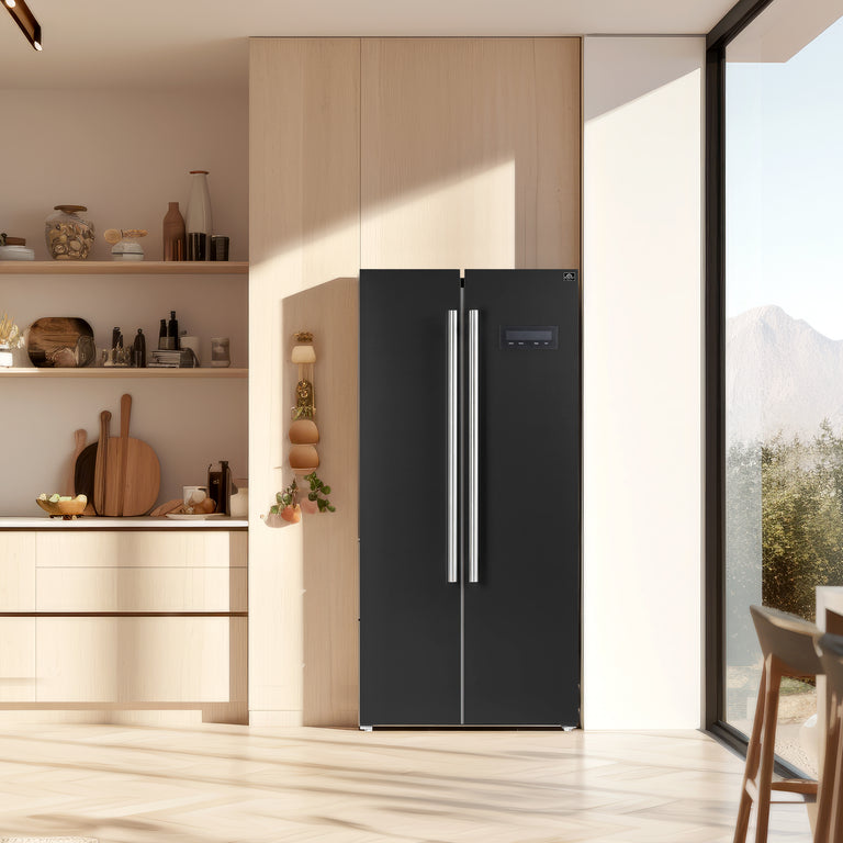 FORNO Espresso Package - 30" Electric Range, Range Hood, Refrigerator and Dishwasher in Black with Stainless Steel Handles