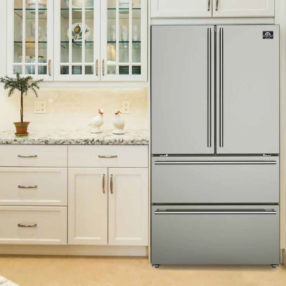 FORNO Appliance Package - 48" Gas Burner, Electric Oven Range, Range Hood, 36" Refrigerator, AP-FFSGS6156-48-20