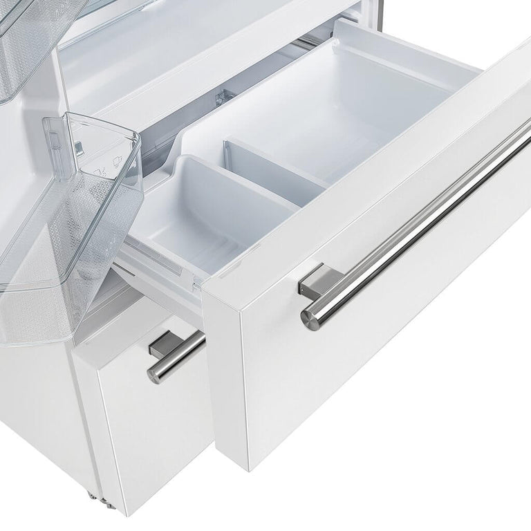 FORNO Espresso Package - 30" Electric Range, Range Hood, Refrigerator and Dishwasher in White with Stainless Steel Handles