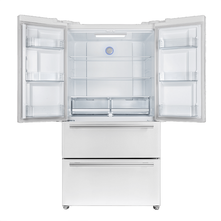 FORNO Espresso Package - 30" Electric Range, Range Hood, Refrigerator and Dishwasher in White with Stainless Steel Handles