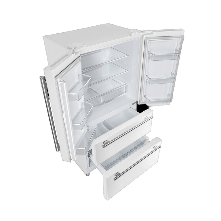 FORNO Espresso Package - 30" Electric Range, Range Hood, Refrigerator and Dishwasher in White with Stainless Steel Handles