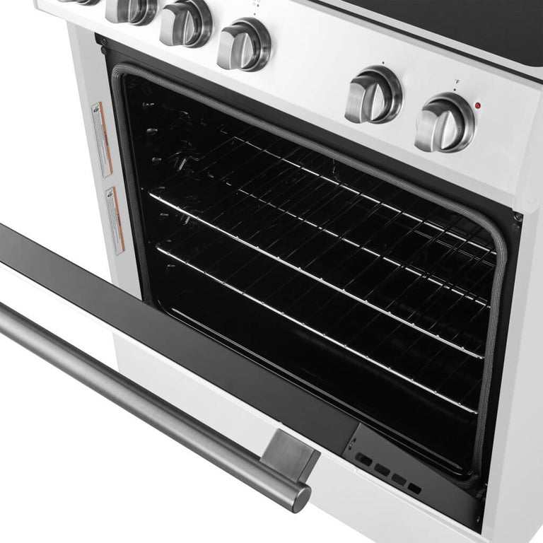 FORNO Espresso Package - 30" Electric Range, Range Hood and Dishwasher in White with Stainless Steel Handles