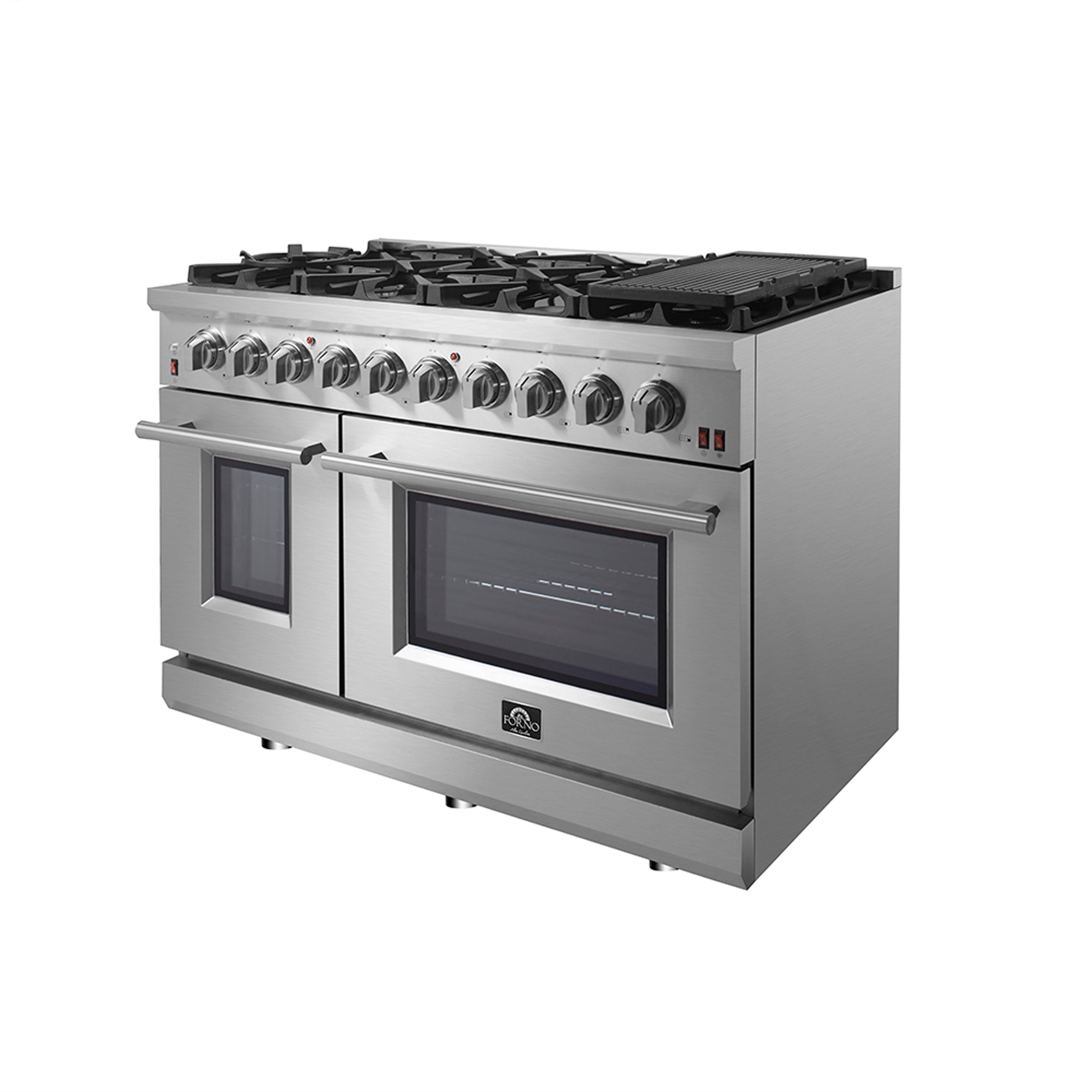 FORNO Appliance Package - 48" Gas Range, Range Hood, 60" Refrigerator, Dishwasher, Microwave Drawer, AP-FFSGS6239-48-8