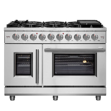 FORNO Massimo 48 in. Freestanding French Door Gas Range, 6.58 cu. ft. Oven, 8 Burners (Model FFSGS6439-48)