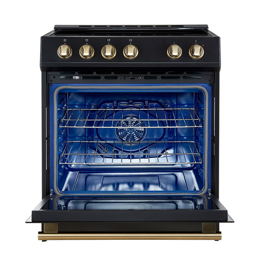 Forno Leonardo Espresso 30-Inch Induction Range, 5.0 cu. ft. Oven, Knob Controls, Black with Stainless Steel Accents (Model FFSIN0982-30BLK)