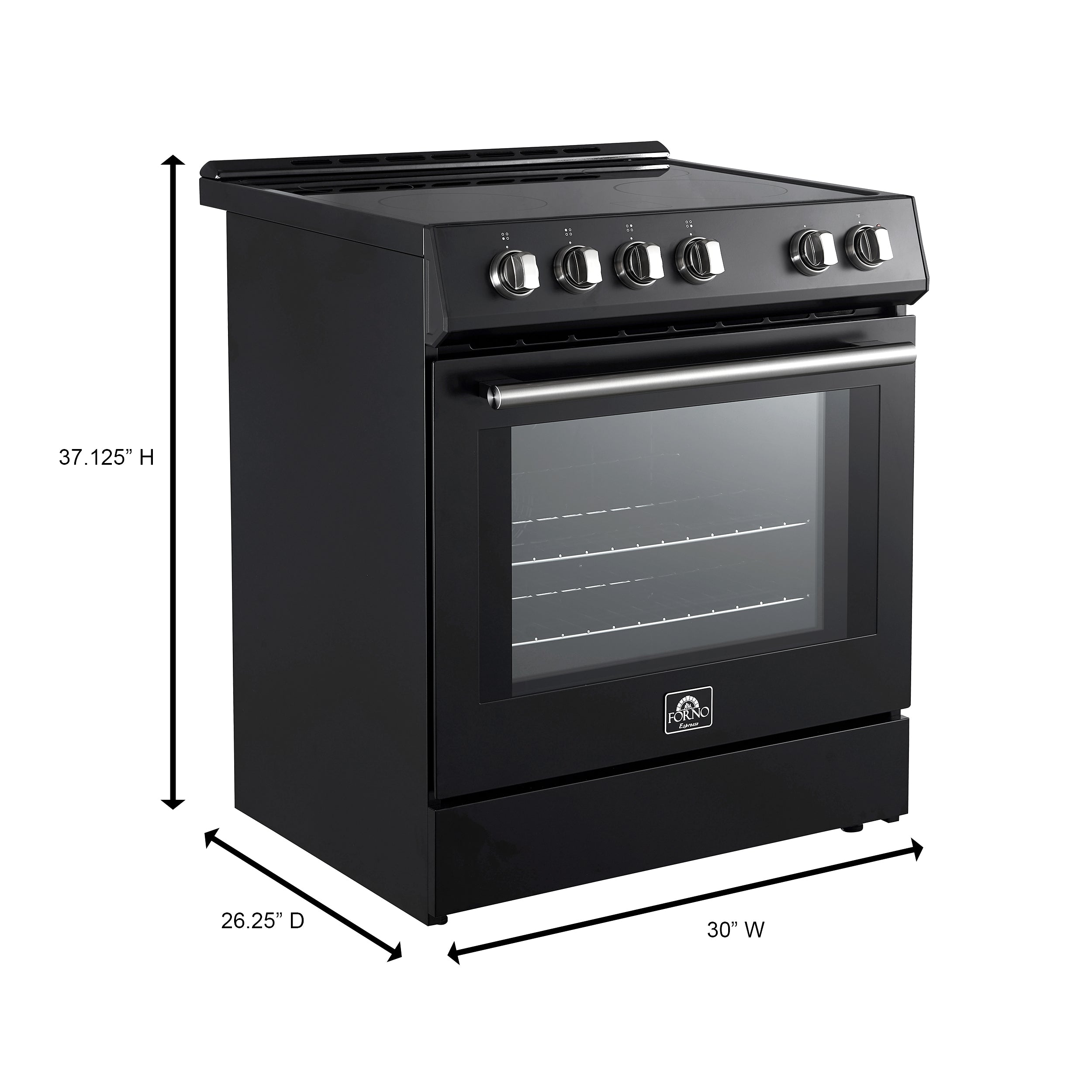 Forno Leonardo Espresso 30-Inch Induction Range, 5.0 cu. ft. Oven, Knob Controls, Black with Stainless Steel Accents (Model FFSIN0982-30BLK)