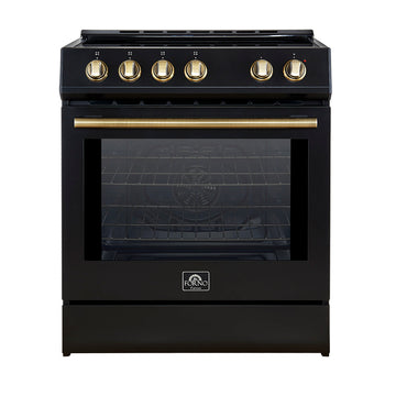 Forno Leonardo Espresso 30-Inch Induction Range, 5.0 cu. ft. Oven, Knob Controls, Black with Stainless Steel Accents (Model FFSIN0982-30BLK)