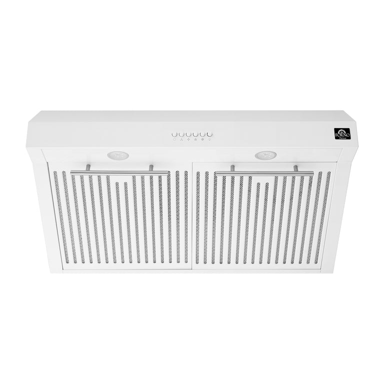 FORNO Espresso Package - 30" Electric Range, Range Hood and Dishwasher in White with Stainless Steel Handles