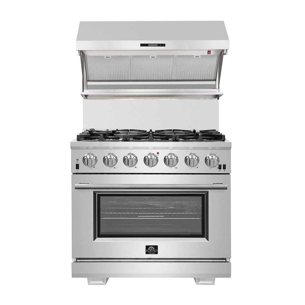 FORNO Appliance Package- 36 Inch Dual Fuel Range, Wall Mount Range Hood, AP-FFSGS6156-36