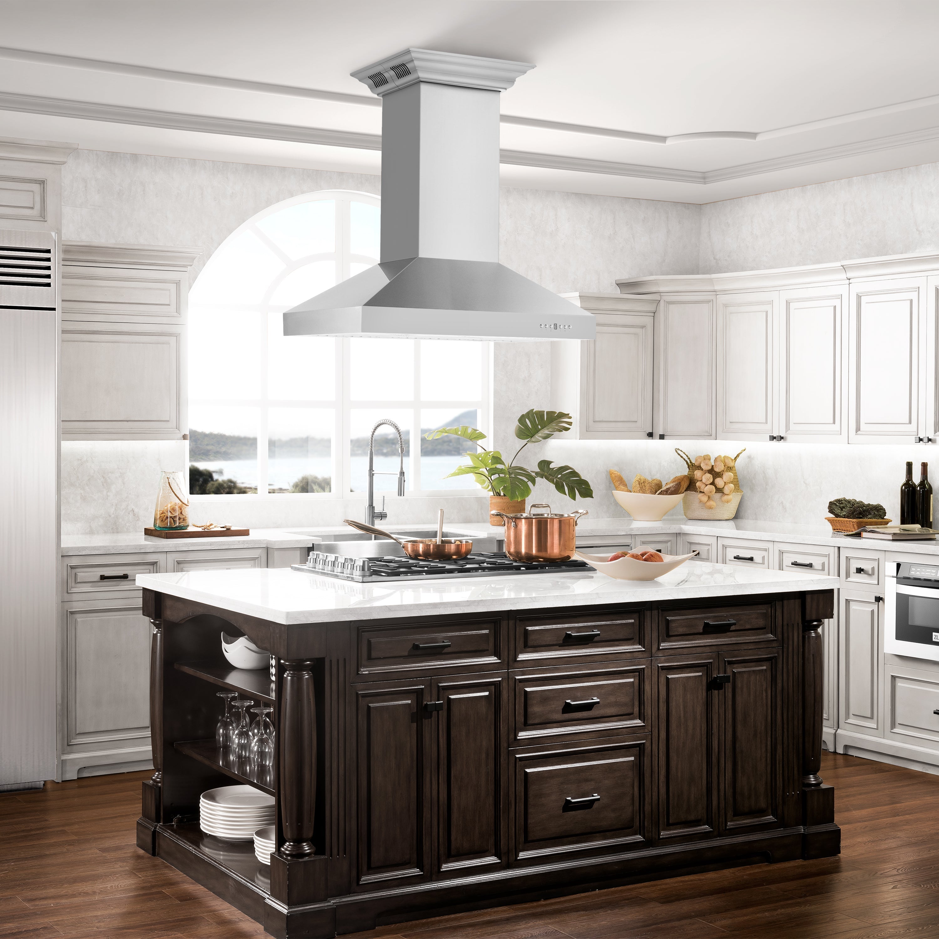 ZLINE 36" Island Mount Range Hood 400 CFM Stainless Steel CrownSound Bluetooth Speakers (KL3iCRN-BT-36)