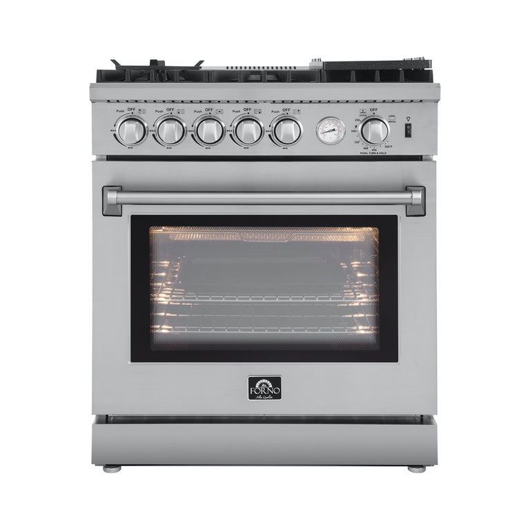 FORNO Appliance Package - 30" Gas Range, 30" Range Hood, 60" Refrigerator, AP-FFSGS6276-30-W-4