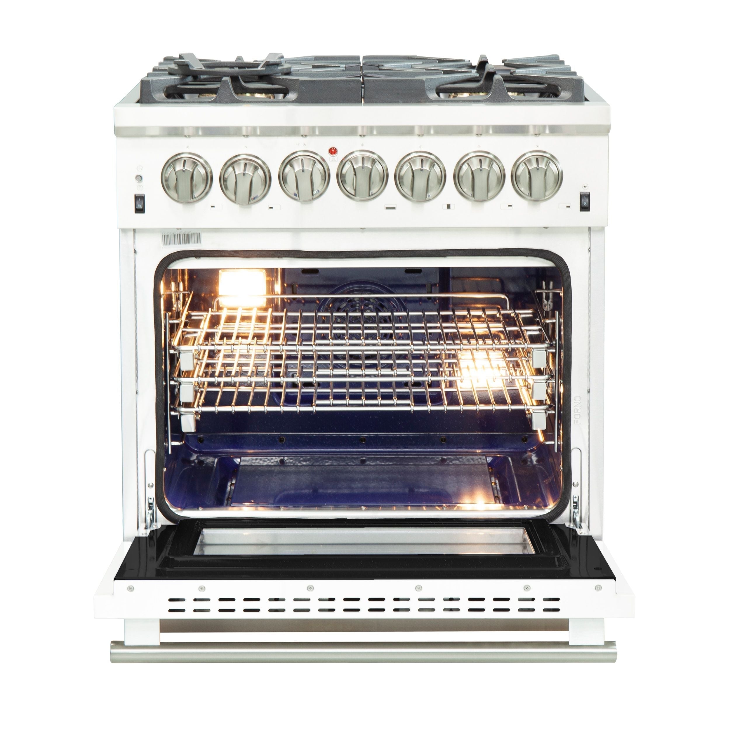 Forno Capriasca 30 in. Freestanding Dual Fuel Range, 4.32 cu. ft. Electric Oven, 5 Sealed Gas Burners, White, Model FFSGS6187-30WHT