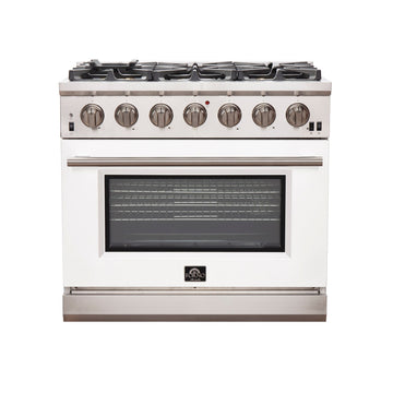 Forno Capriasca 36-Inch Gas Range, 5.36 cu. ft. Oven, 6 Sealed Gas Burners, White Finish (Model FFSGS6260-36WHT)