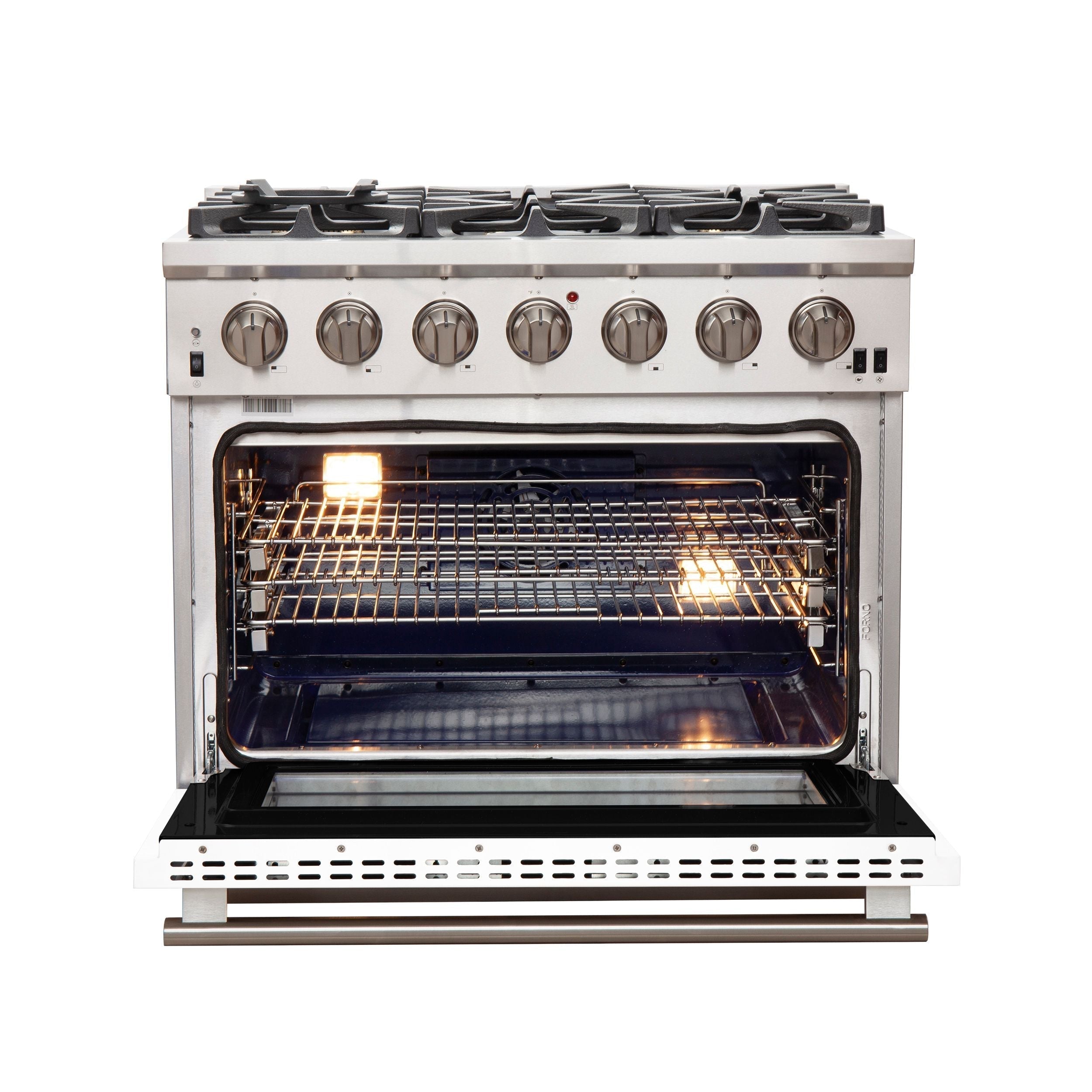 Forno Capriasca 36-Inch Gas Range, 5.36 cu. ft. Oven, 6 Sealed Gas Burners, White Finish (Model FFSGS6260-36WHT)
