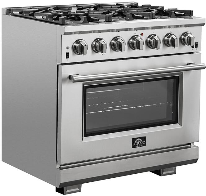 FORNO Package - 36" Dual Fuel Range, Range Hood, Refrigerator, Microwave, Dishwasher, Wine Cooler, AP-FFSGS6187-36-9