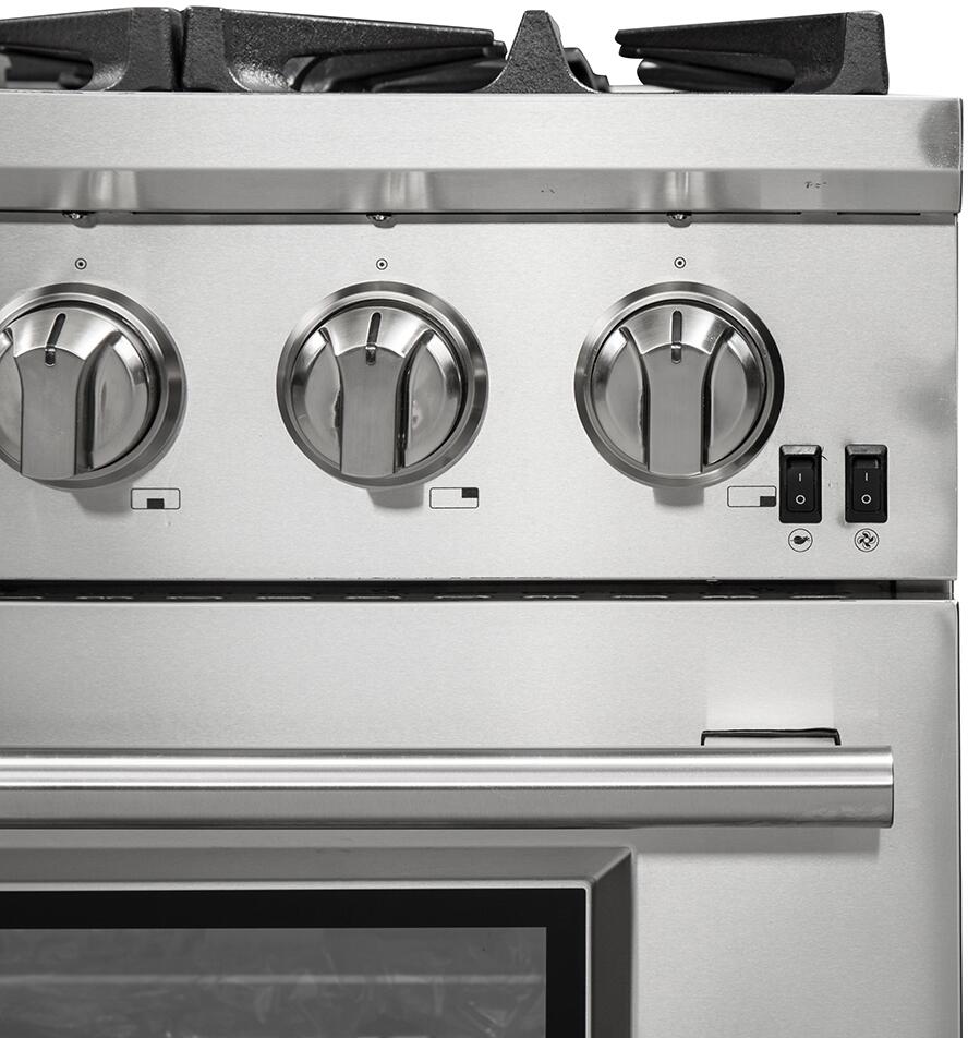 FORNO Appliance Package - 36 Inch Pro Gas Range, Wall Mount Range Hood, Refrigerator, AP-FFSGS6260-36-4