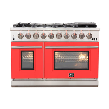 Forno Capriasca 48-Inch Gas Range, 6.58 cu. ft., 8 Sealed Burners, Red (Model FFSGS6260-48RED)