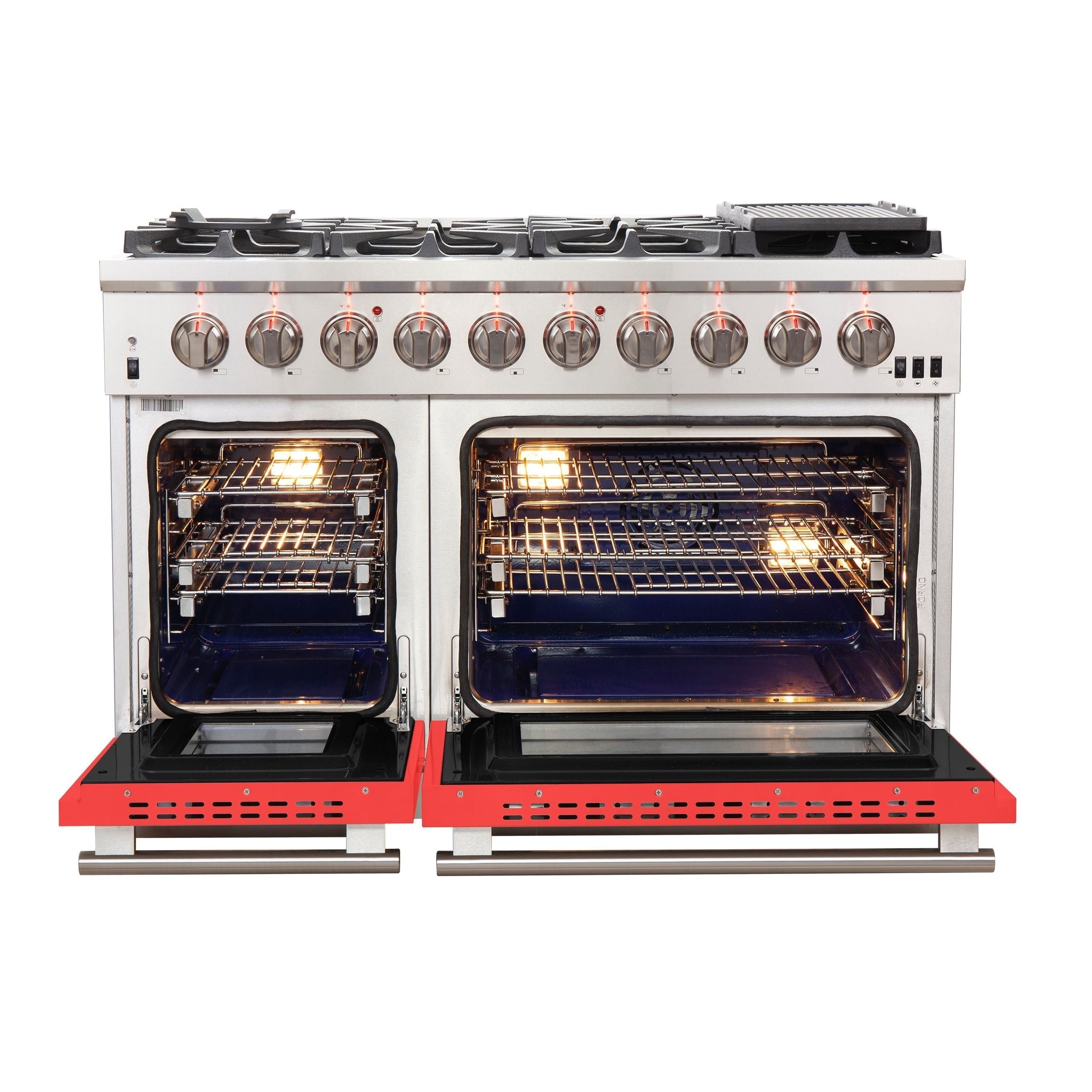 Forno Capriasca 48-Inch Gas Range, 6.58 cu. ft., 8 Sealed Burners, Red (Model FFSGS6260-48RED)