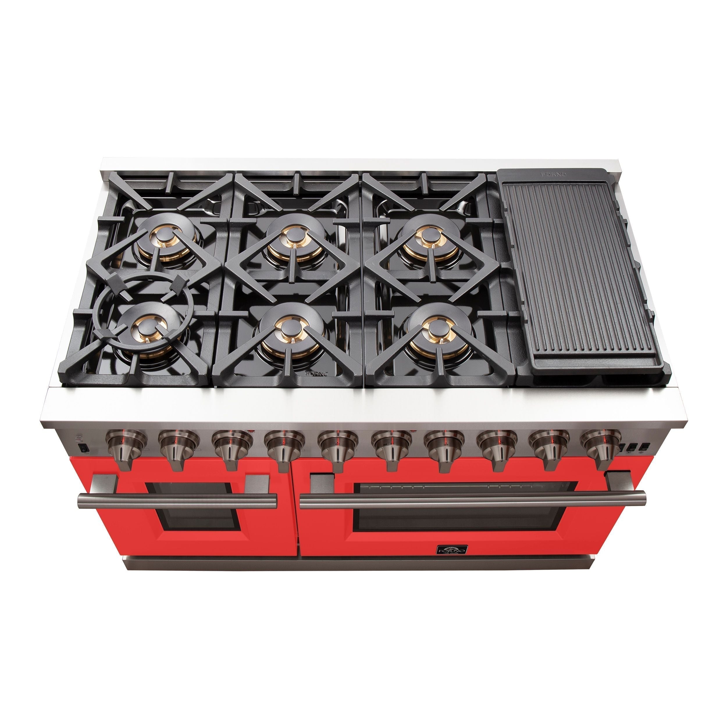 Forno Capriasca 48-Inch Gas Range, 6.58 cu. ft., 8 Sealed Burners, Red (Model FFSGS6260-48RED)
