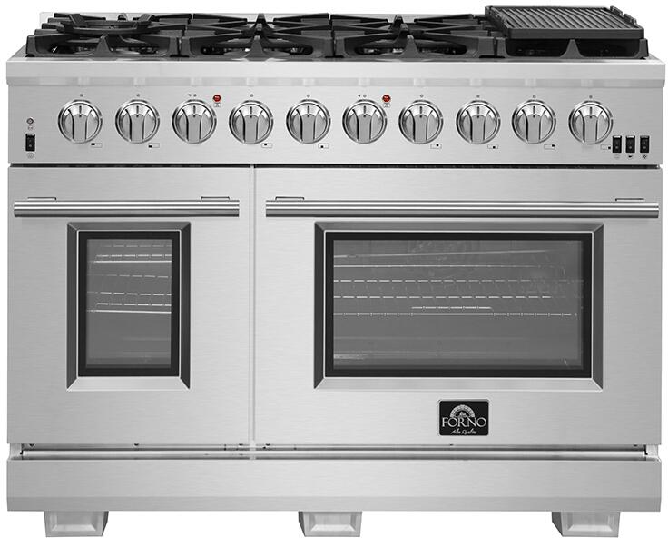 FORNO Appliance Package - 48 Inch Pro Gas Range, Wall Mount Range Hood, Microwave Drawer, Dishwasher, AP-FFSGS6260-48-6