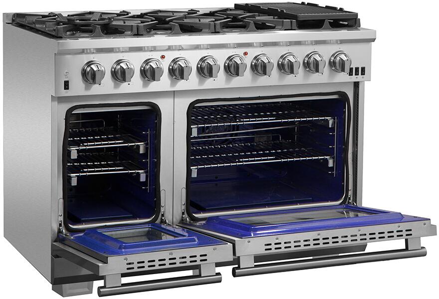 FORNO Appliance Package - 48 Inch Pro Gas Range, Wall Mount Range Hood, Microwave Drawer, Dishwasher, AP-FFSGS6260-48-6