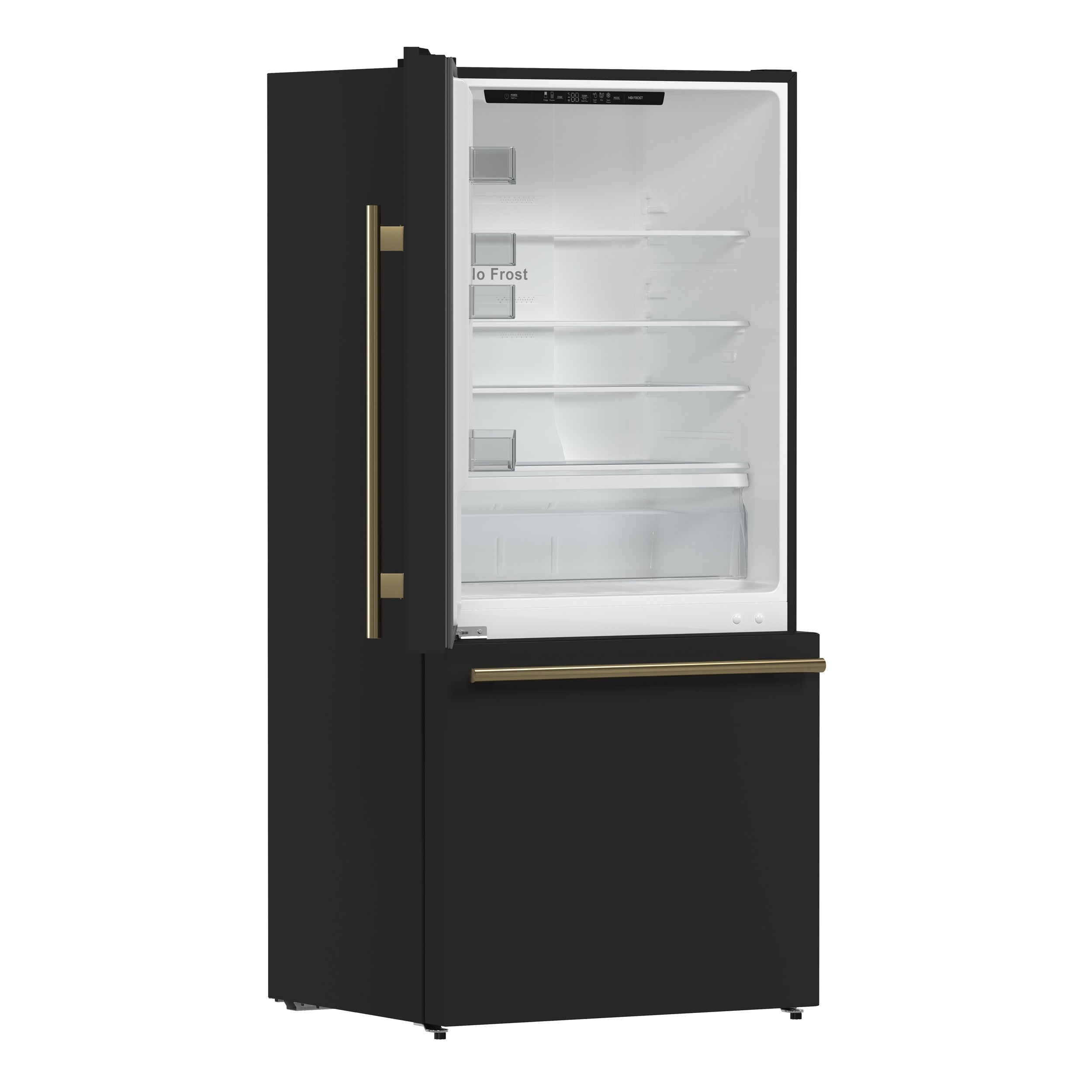 Forno Espresso Milano 31-Inch French Door Refrigerator with Bottom Freezer, 17.2 Cu. Ft., Ice Maker, Black with Antique Brass Handles (Model FFFFD1786-31BLK)