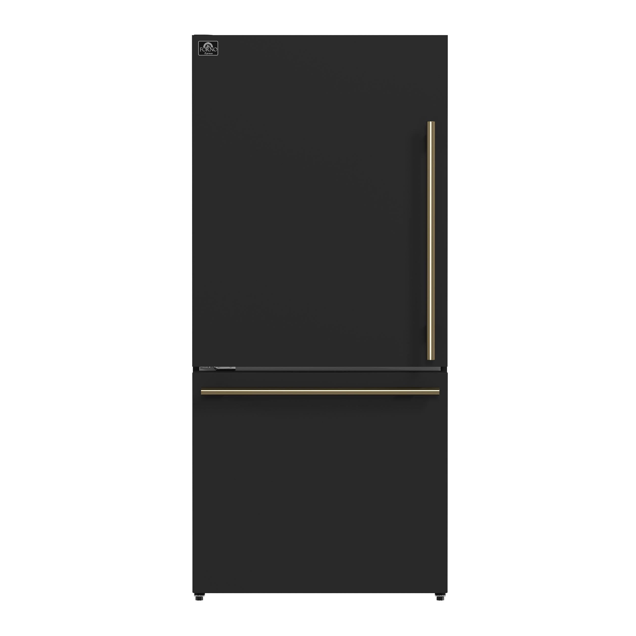Forno Espresso Milano 31-Inch French Door Refrigerator with Bottom Freezer, 17.2 Cu. Ft., Ice Maker, Black with Antique Brass Handles (Model FFFFD1786-31BLK)
