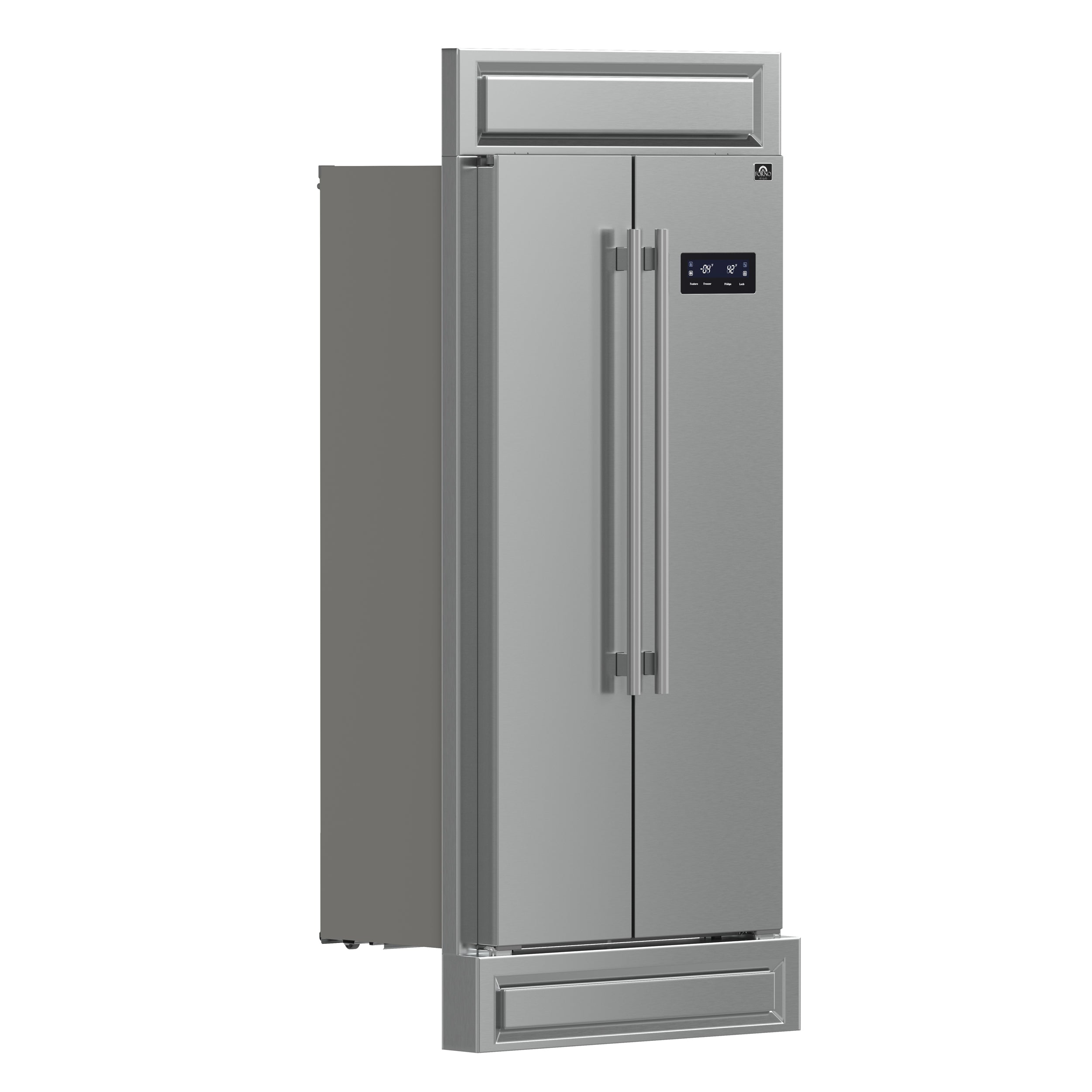 FORNO Salerno 37-Inch Built-In Side-by-Side Refrigerator, 15.6 cu ft, Stainless Steel, with Modern Trim Kit (FFRBI1805-37MG)
