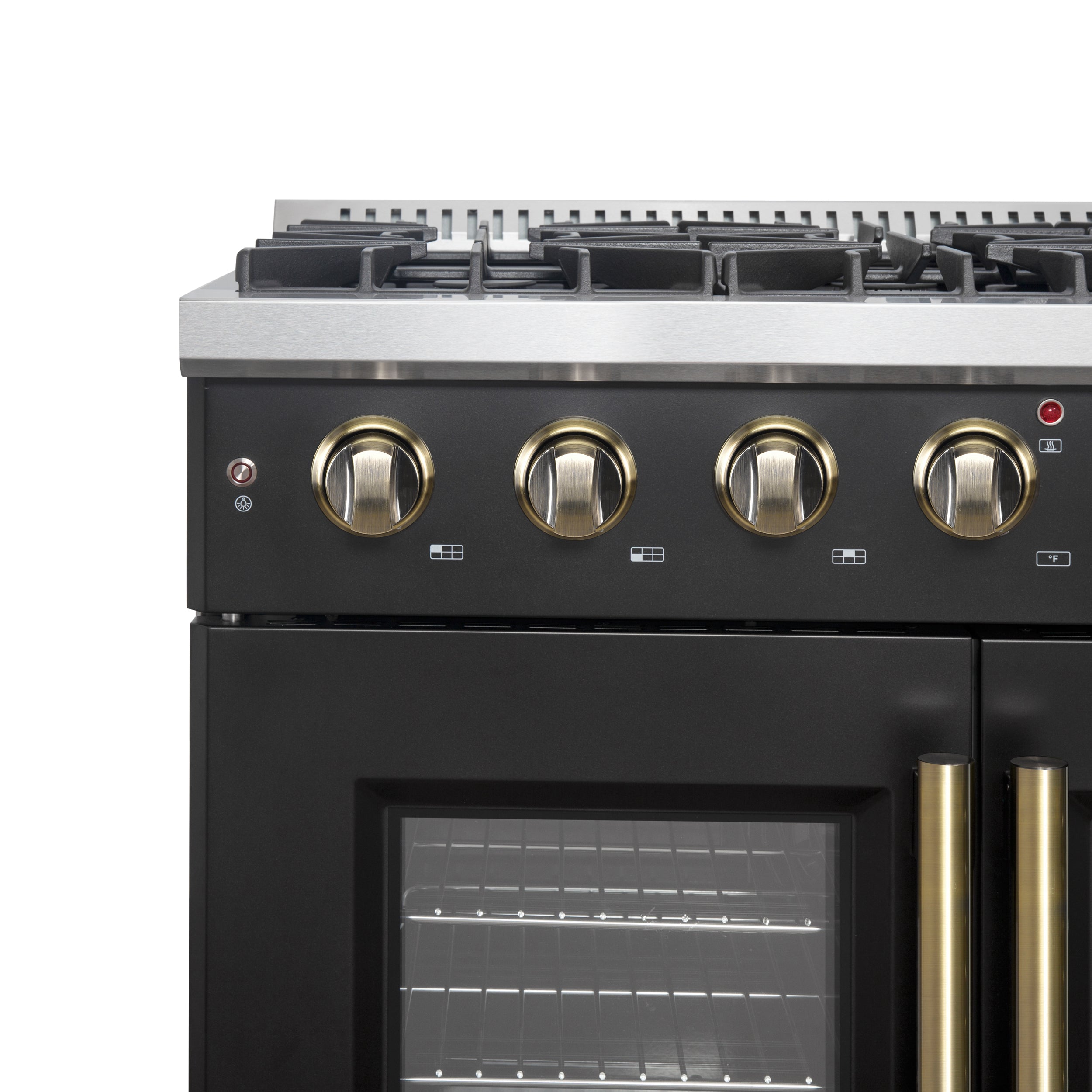 Forno Galiano 36-Inch French Door Gas Range, 5.36 cu. ft. Oven, 6 Sealed Burners, Black with Antique Brass Accents (Model FFSGS6444-36BLK)