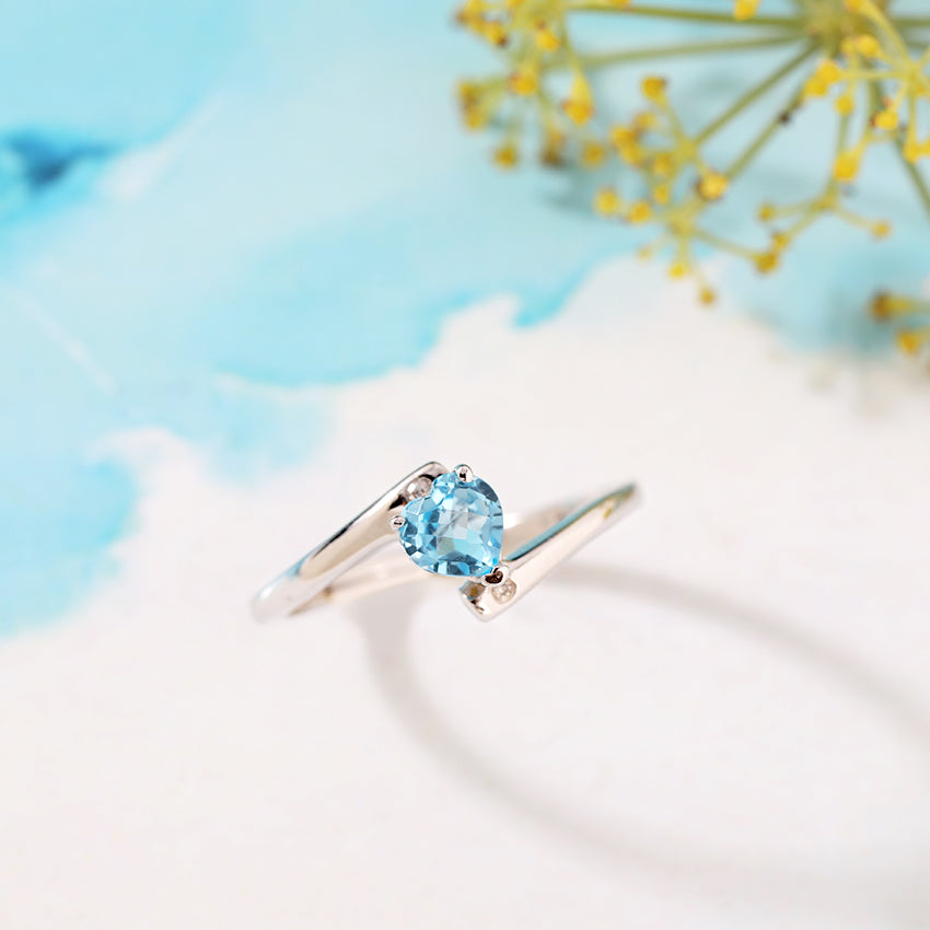 Heart Blue Topaz Ring 925 Silver