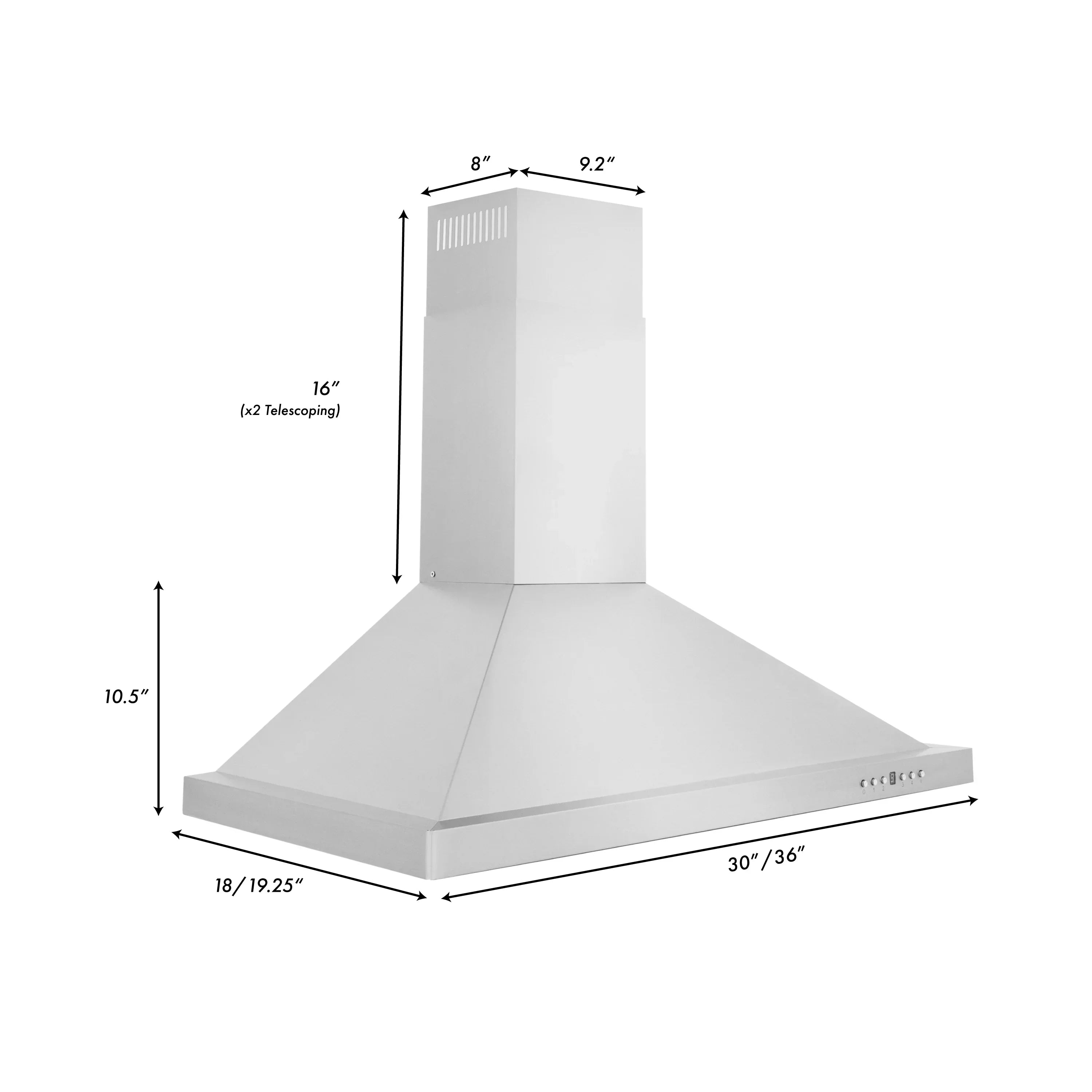 ZLINE 30 in. Wall Mount Range Hood 400 CFM Convertible Stainless Steel Kitchen Ventilation (KB-30)