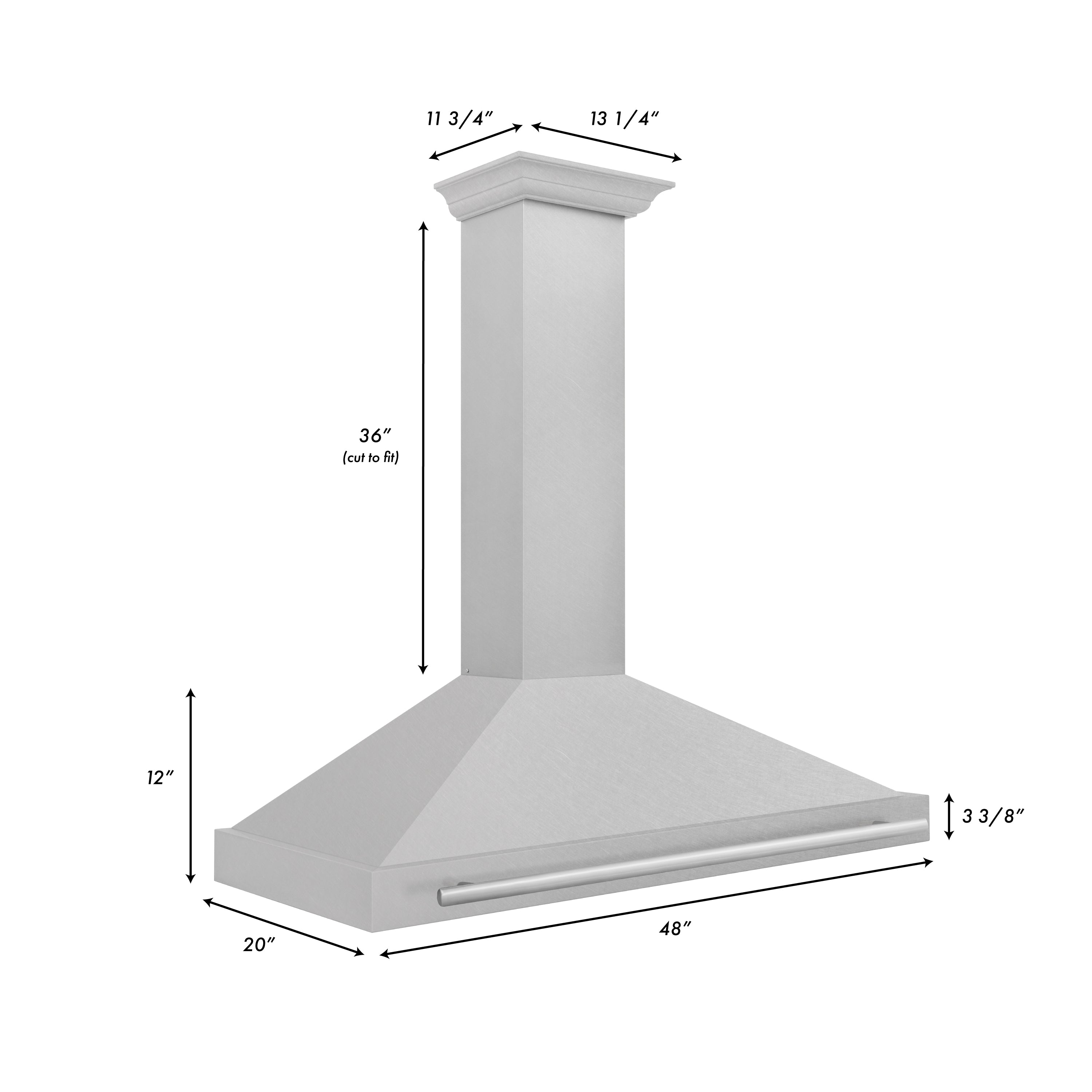 ZLINE 48 Inch Wall Mount Range Hood Convertible Satin Stainless Steel 400 CFM Stainless Steel Handle (KB4SNX-48)