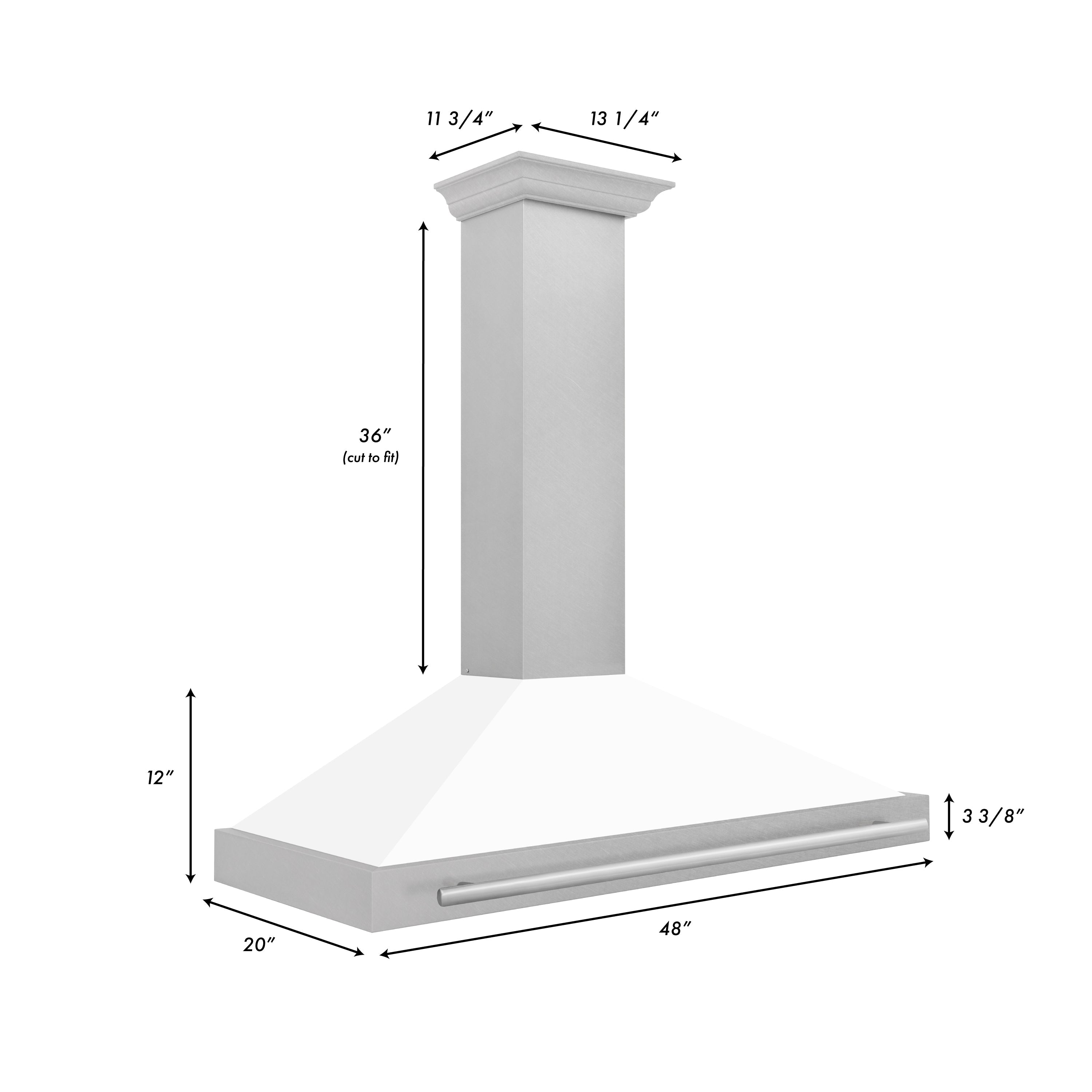 ZLINE 48 in. Wall Mount Range Hood Convertible Satin Stainless Steel 400 CFM White Matte Shell Stainless Steel Handle (KB4SNX-WM-48)