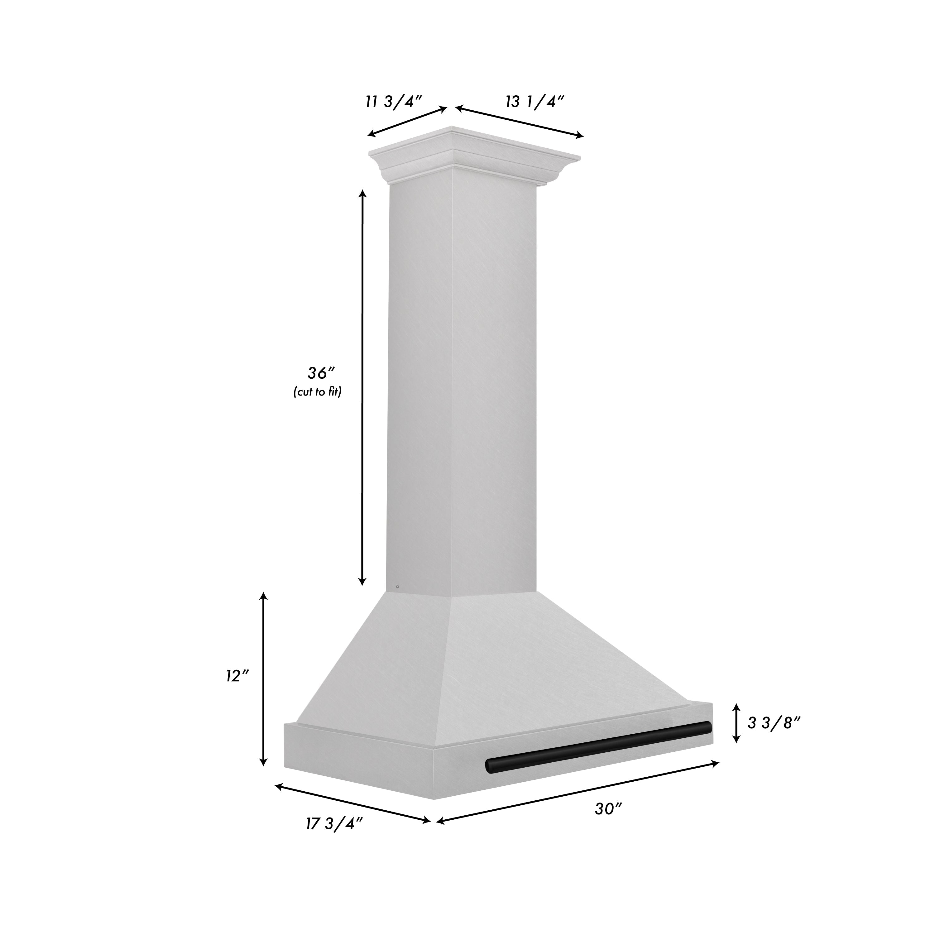 ZLINE 30 in. Wall Mount Range Hood Convertible Satin Stainless Steel Matte Black Handle 400 CFM (KB4SNZ-30-MB)