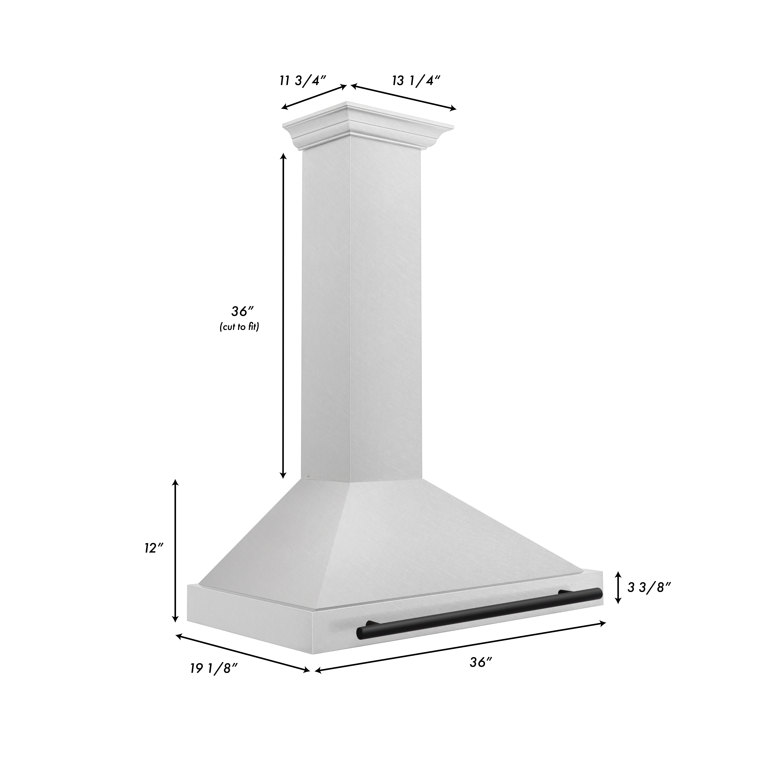 ZLINE 36 Inch Wall Mount Range Hood Convertible Satin Stainless Steel Matte Black Handle KB4SNZ-36-MB