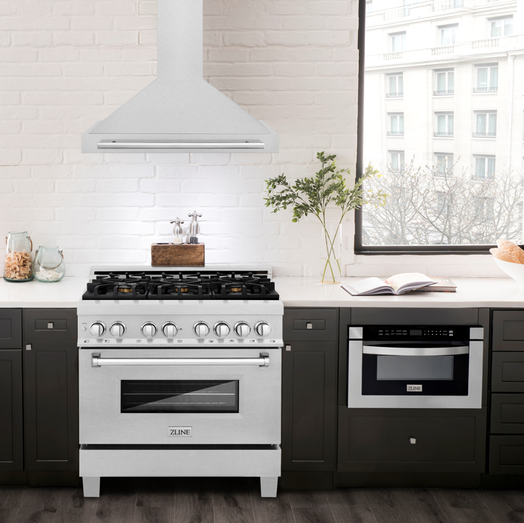 ZLINE 36 Inch Wall Mount Range Hood Convertible Satin Stainless Steel 400 CFM Stainless Steel Handle (KB4SNX-36)