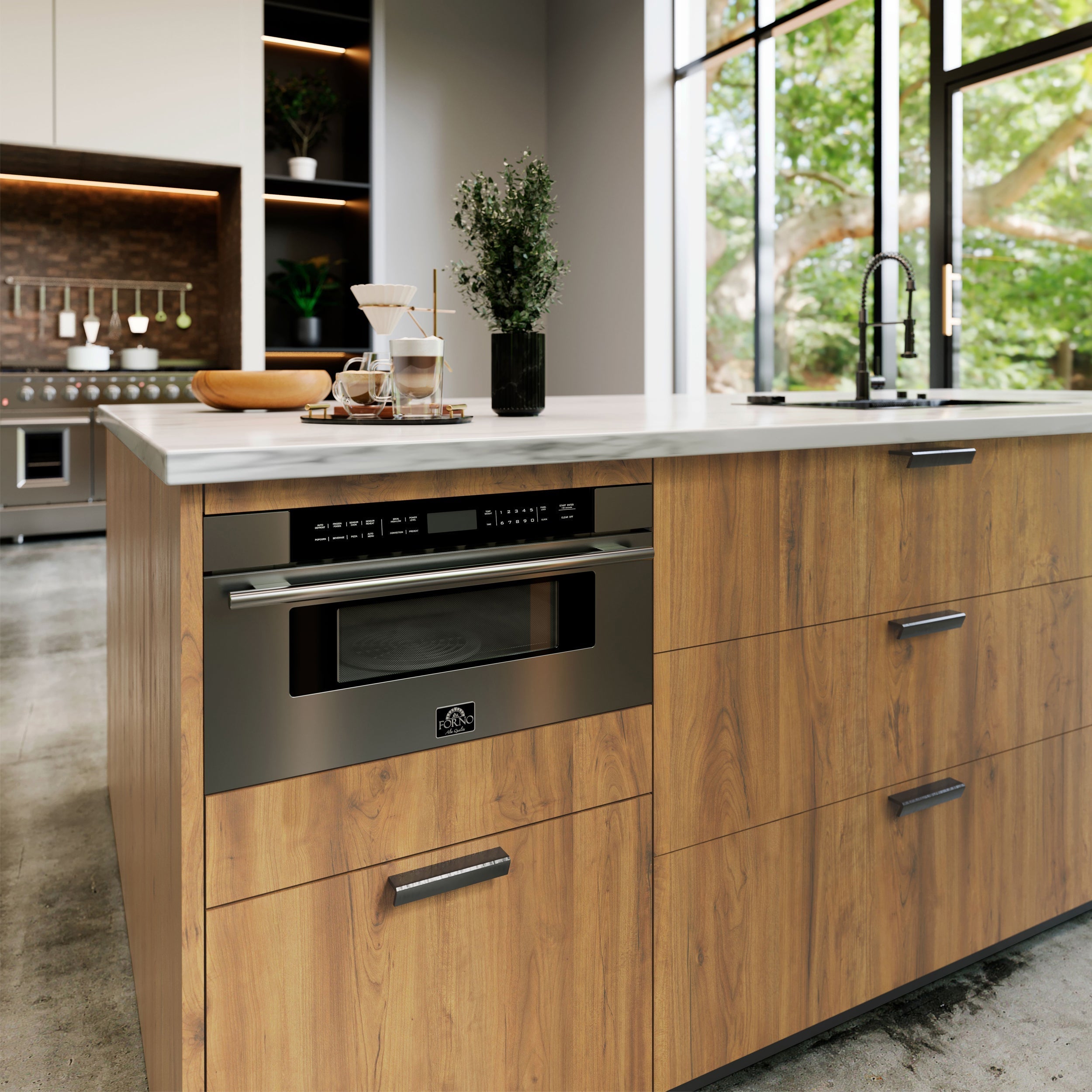 FORNO Appliance Package - 48" Electric Range, Range Hood, 60" Refrigerator, Dishwasher, 30" Microwave Drawer