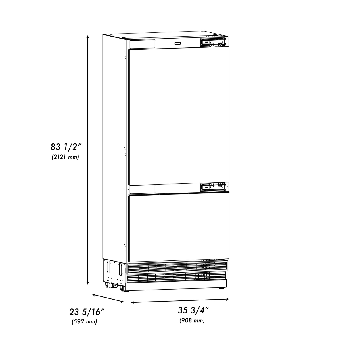 ZLINE 36 Inch Built-In Bottom Freezer Refrigerator 19.8 cu. ft. Panel Ready Water Dispenser Ice Maker (RBIT-36)
