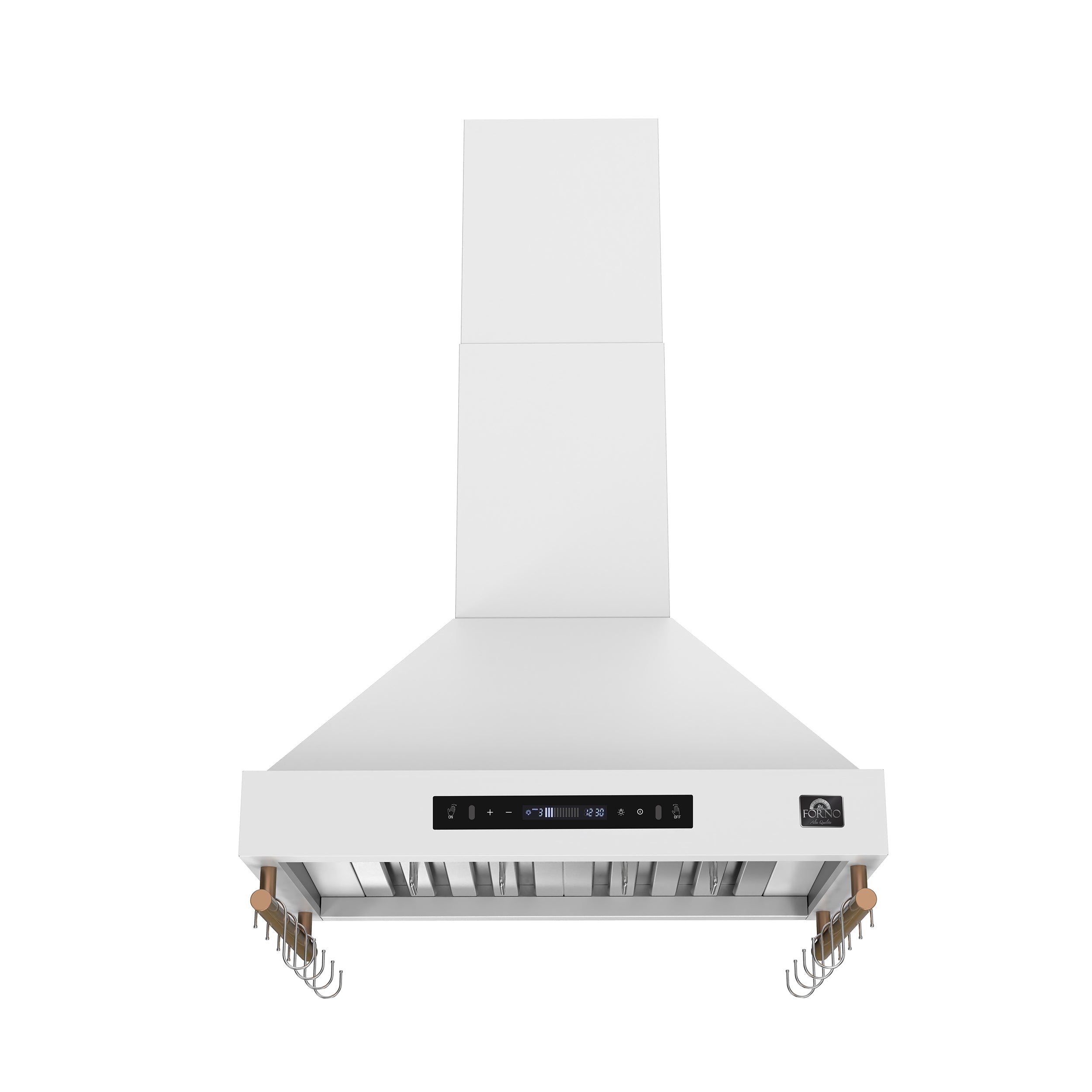 Forno Venezia 30-Inch Wall-Mounted Ducted Range Hood, 370 CFM, Touch Controls, LED Lighting, White with Antique Brass Accents (FRHWM5503-30WHT)