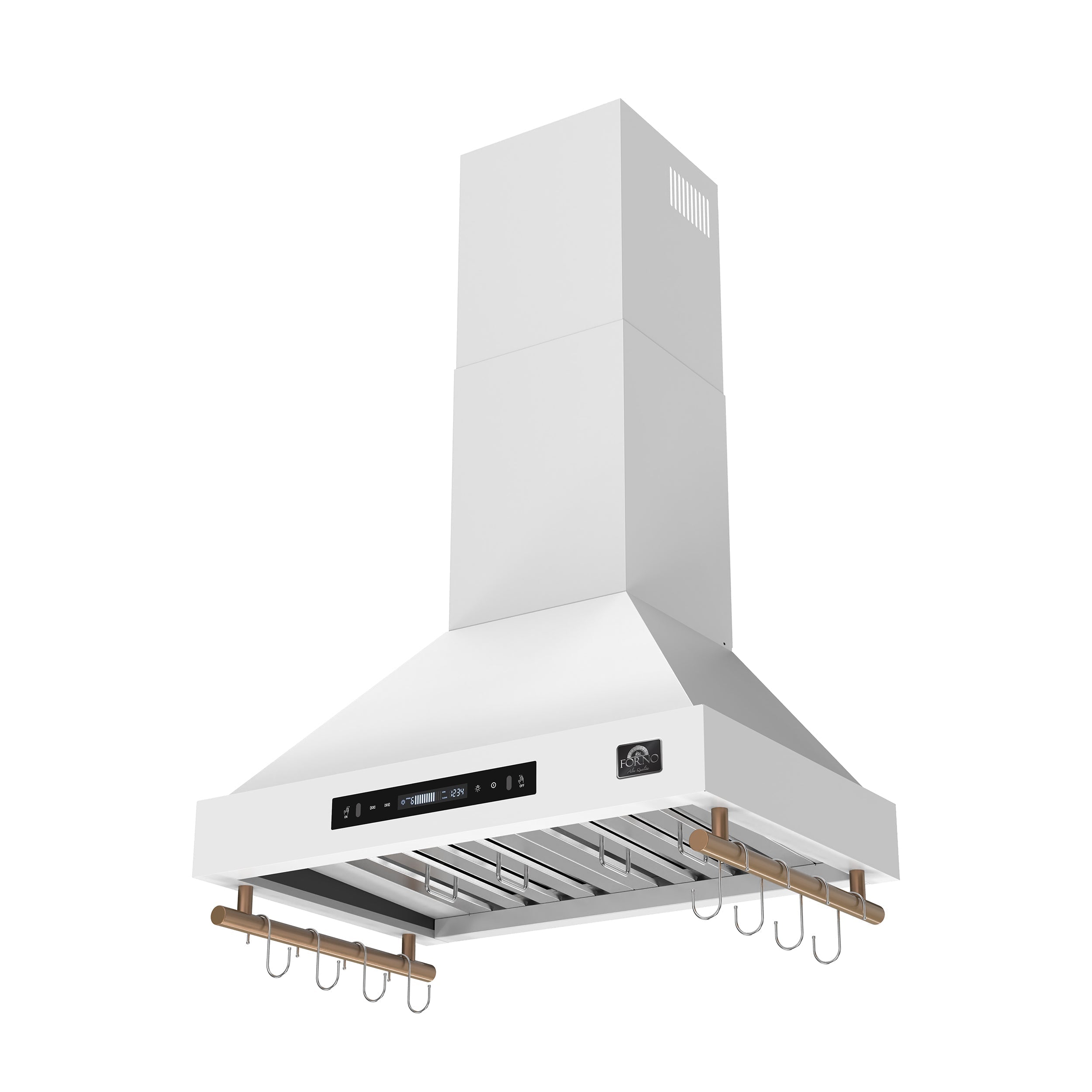 Forno Venezia 30-Inch Wall-Mounted Ducted Range Hood, 370 CFM, Touch Controls, LED Lighting, White with Antique Brass Accents (FRHWM5503-30WHT)