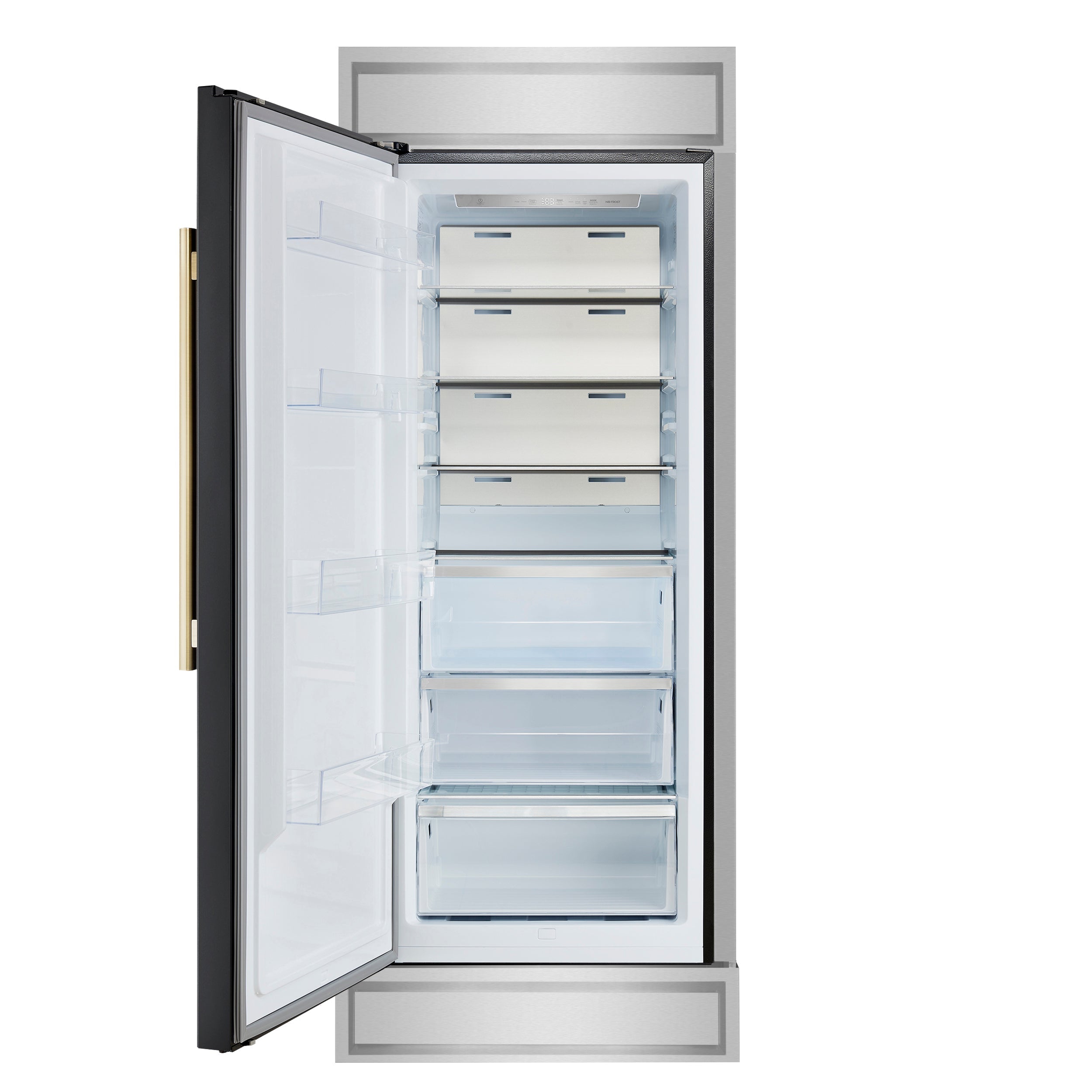 FORNO Maderno 32-Inch Built-In Convertible Refrigerator/Freezer, 13.6 Cu. Ft., Left-Hinged Door, Black with Antique Brass Handle, Model FFFFD1722-32LMG-BLK