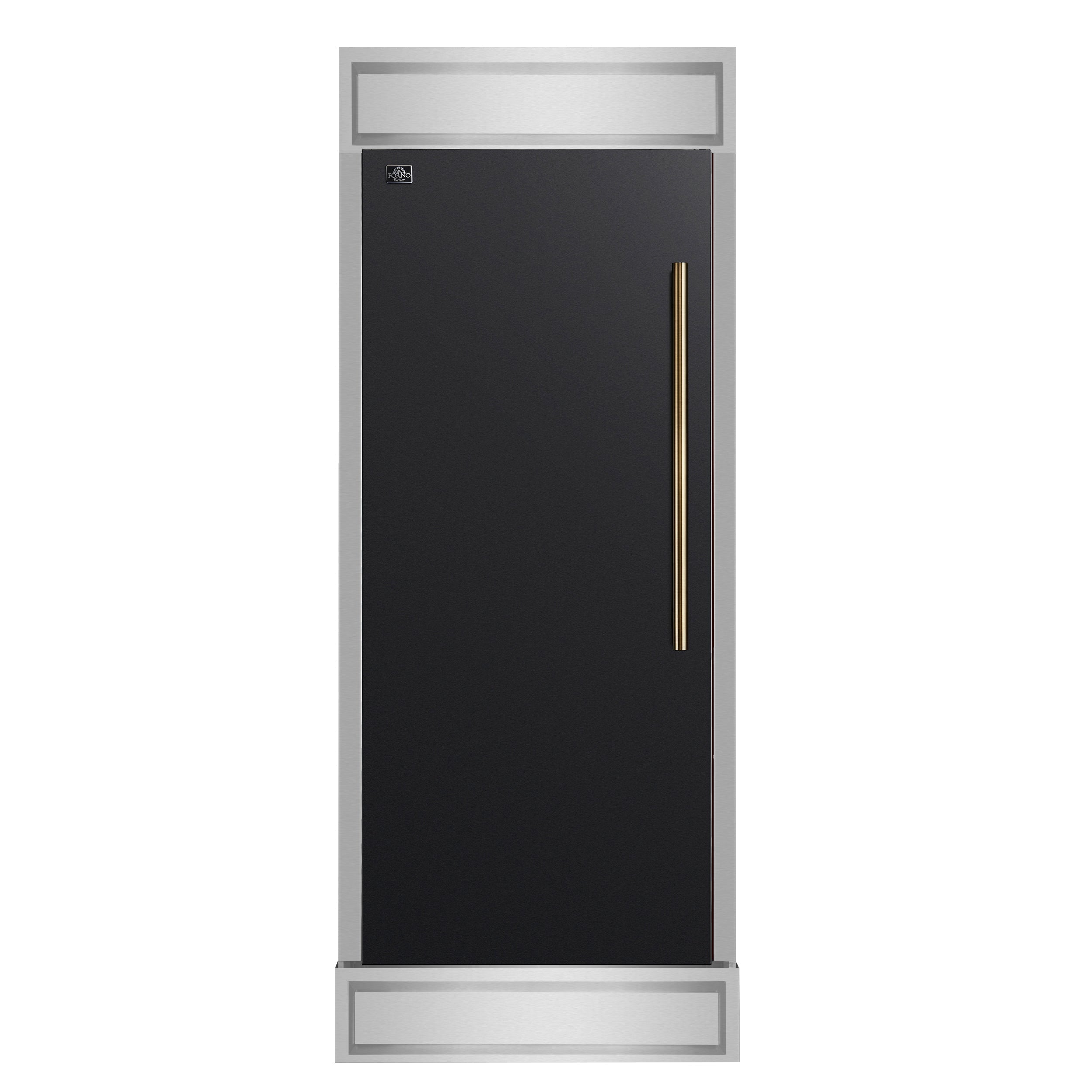 FORNO Maderno 32-Inch Built-In Convertible Refrigerator/Freezer, 13.6 Cu. Ft., Left-Hinged Door, Black with Antique Brass Handle, Model FFFFD1722-32LMG-BLK