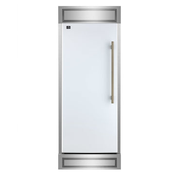 FORNO Maderno 32 in. 13.6 cu ft Built-In Convertible Refrigerator/Freezer, Left Swing, White, Antique Brass Handles (FFFFD1722-32LMG-WHT)