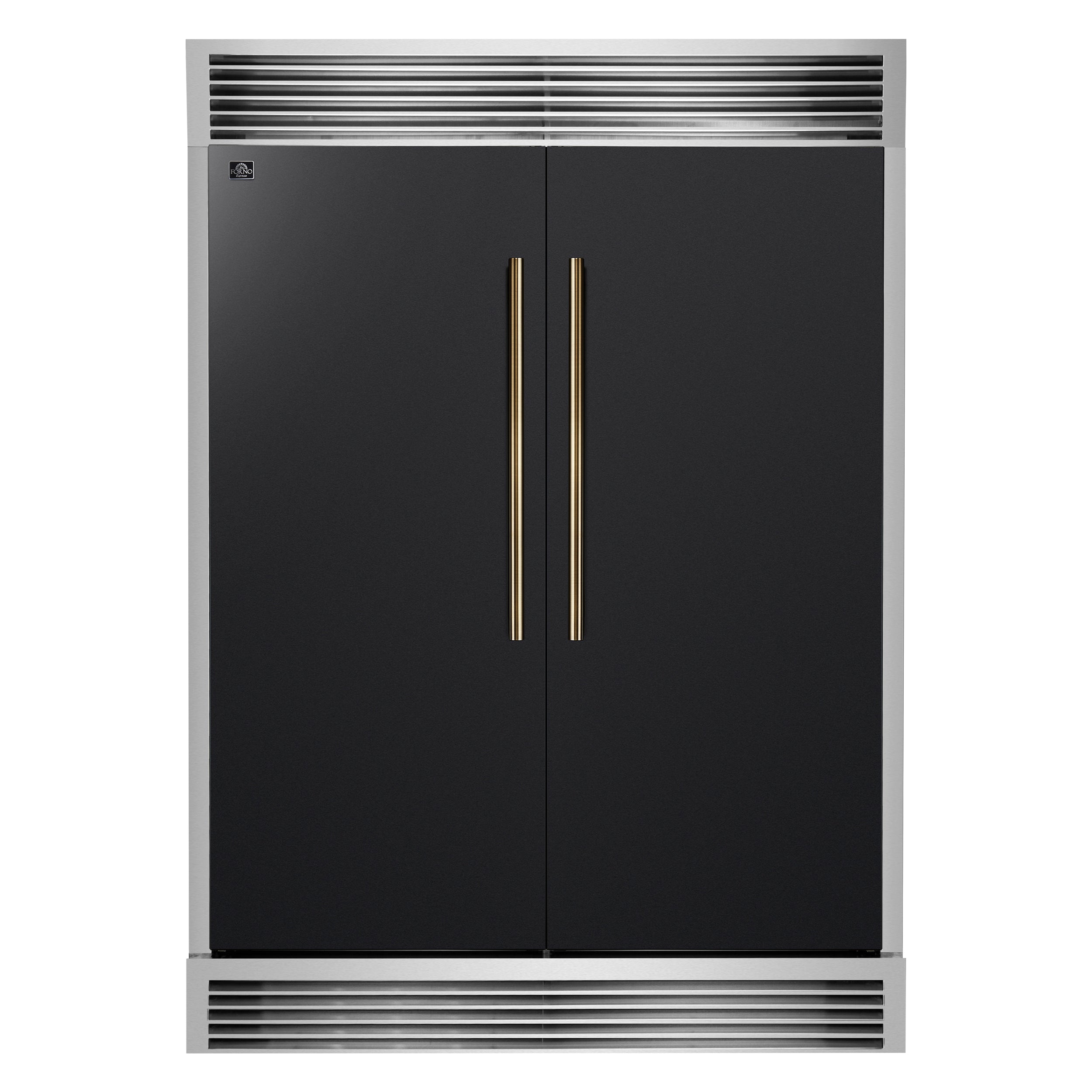 FORNO Maderno 60 in. 27.2 cu. ft. Convertible Refrigerator Freezer Combo with Grill Trim Kit, Black with Antique Brass Handles (Model FFFFD1722-60SG-BLK)