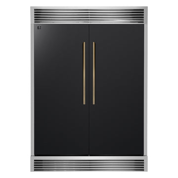 FORNO Maderno 60 in. 27.2 cu. ft. Convertible Refrigerator Freezer Combo with Grill Trim Kit, Black with Antique Brass Handles (Model FFFFD1722-60SG-BLK)