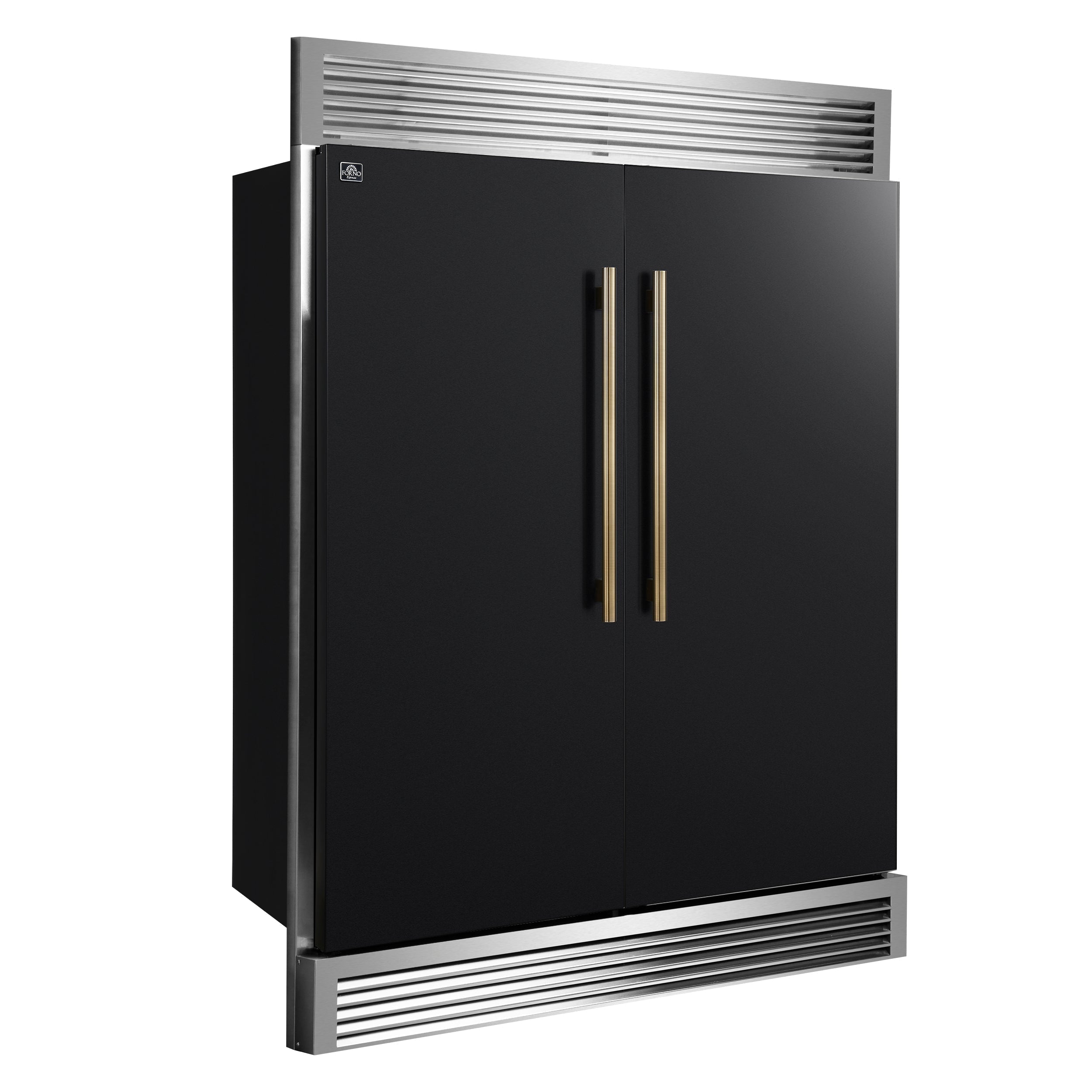 FORNO Maderno 60 in. 27.2 cu. ft. Convertible Refrigerator Freezer Combo with Grill Trim Kit, Black with Antique Brass Handles (Model FFFFD1722-60SG-BLK)