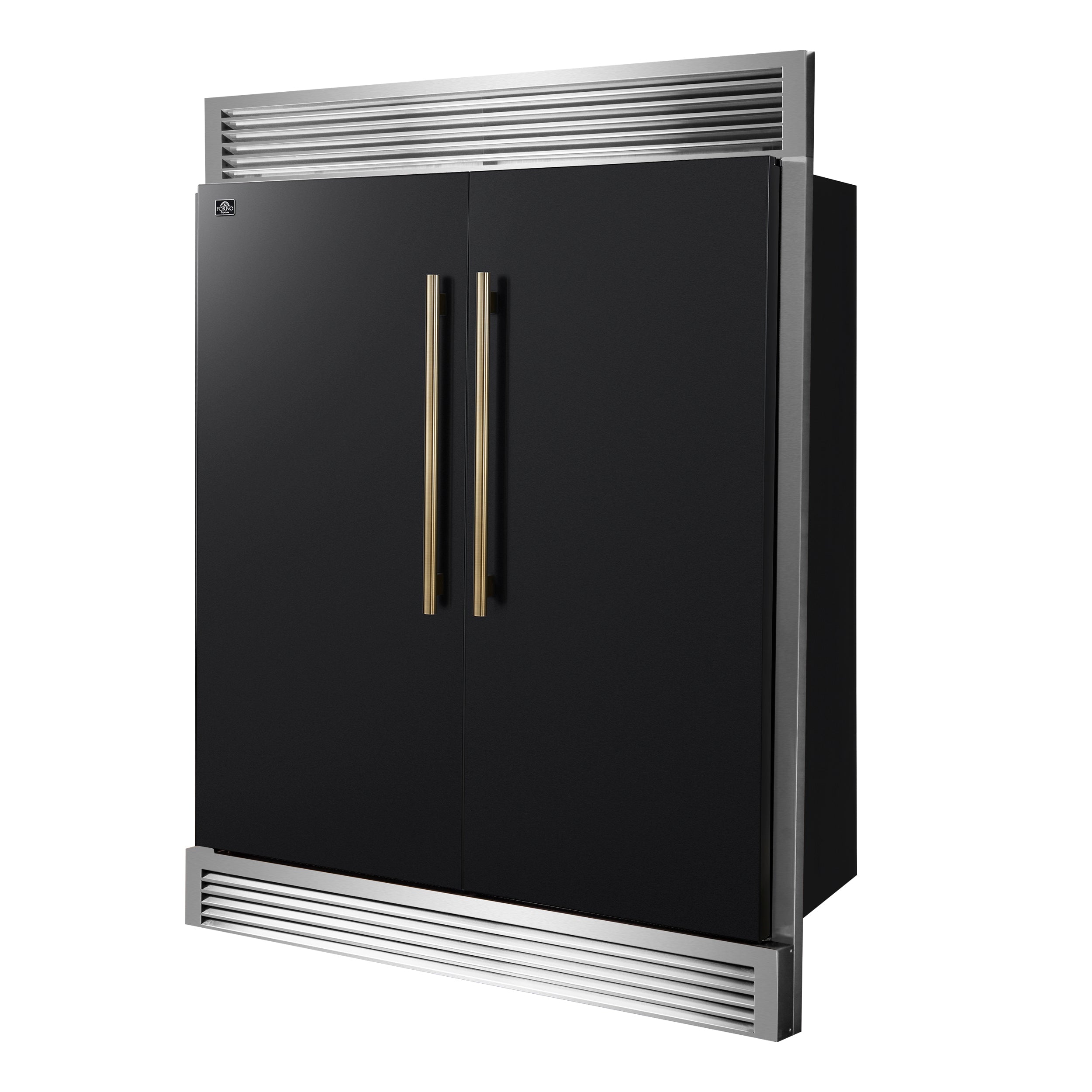 FORNO Maderno 60 in. 27.2 cu. ft. Convertible Refrigerator Freezer Combo with Grill Trim Kit, Black with Antique Brass Handles (Model FFFFD1722-60SG-BLK)