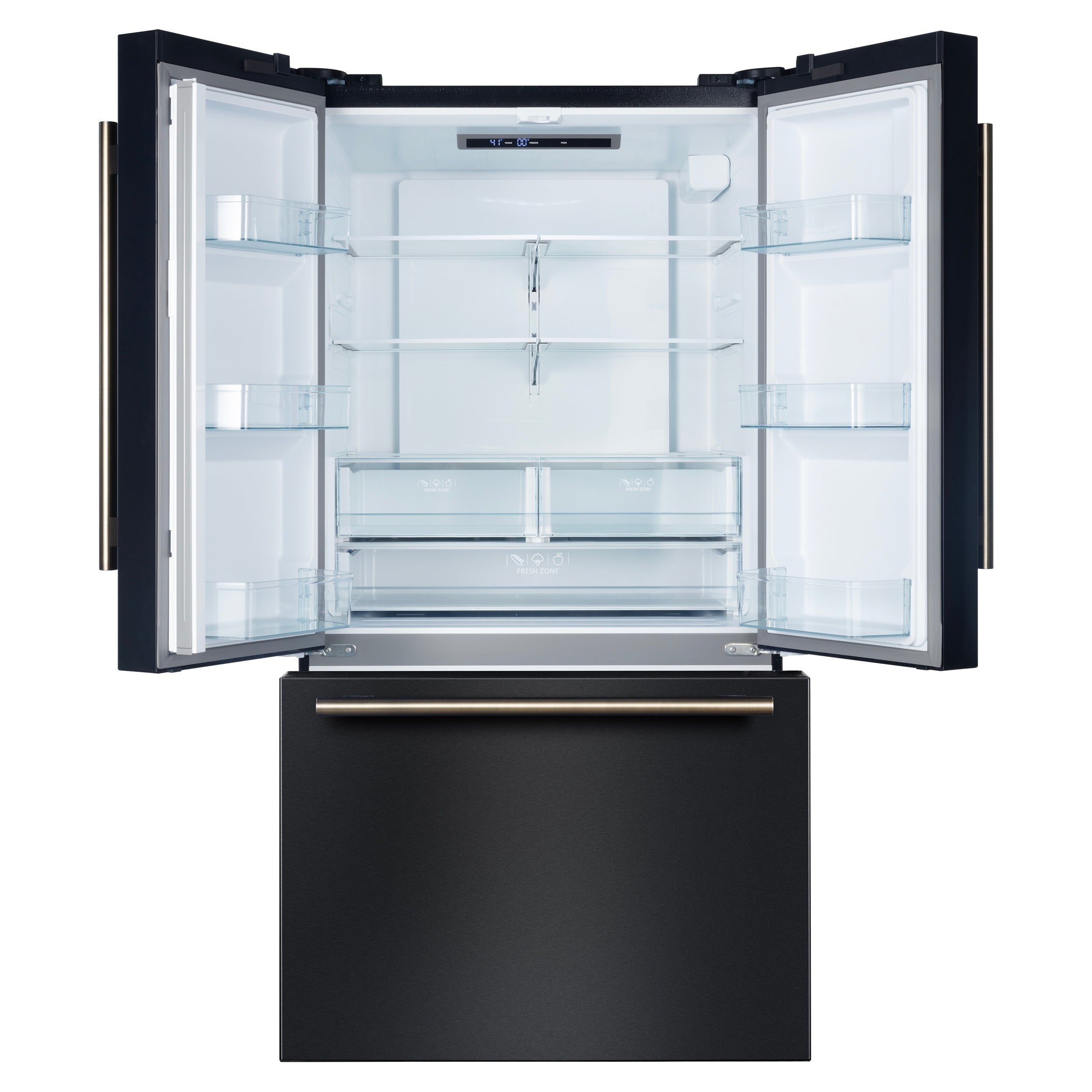 Forno Rivello 36-Inch French Door Refrigerator, Standard Depth, Water & Ice Dispenser, Black with Antique Brass Accents (Model FFFFD1783-36BLK)